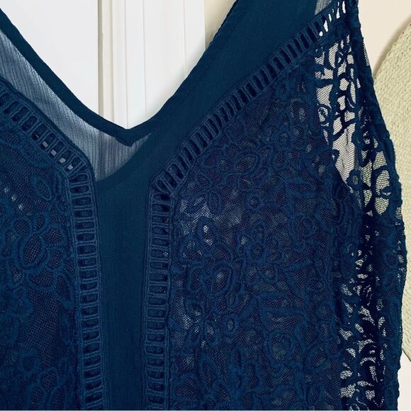 Abercrombie & Fitch Classic Navy See-Through Sheer Floral Lace A-Line Dress | L - Picture 5 of 6